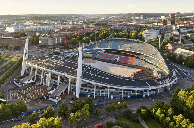 Nya Ullevi sett uppifrån över hela arenan och närområdet
